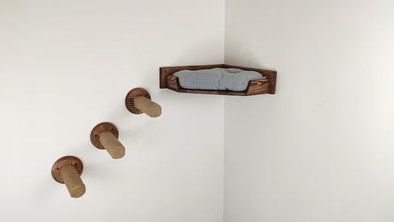 Huishoudelijk wandmontage kat speelhuis met toren kattenbed in natuurlijke houtkleur