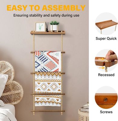 5-laagse houten ladderplank Rustieke dekbedrek voor de opslag van dekens op de boerderij