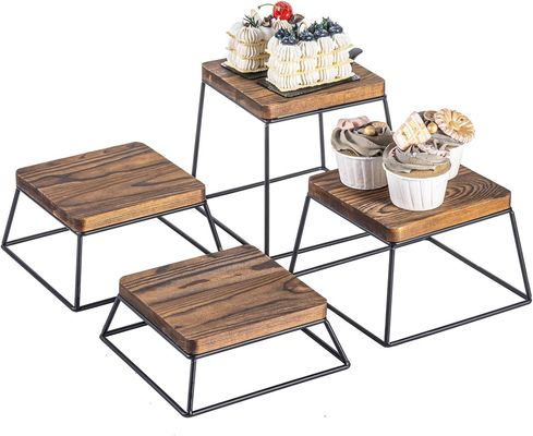 Hoogwaardige Brandhout Zwarte Metaaldraad Vierkante Voedseldisplay Houten pizzeriafdelingen