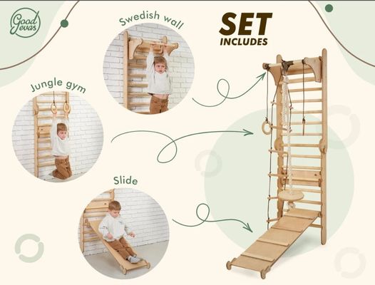 202405 Zweedse ladder 4in1 Kleuter Klimschool met Triangle Klimmer en Kids Table