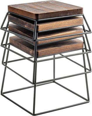 Hoogwaardige Brandhout Zwarte Metaaldraad Vierkante Voedseldisplay Houten pizzeriafdelingen