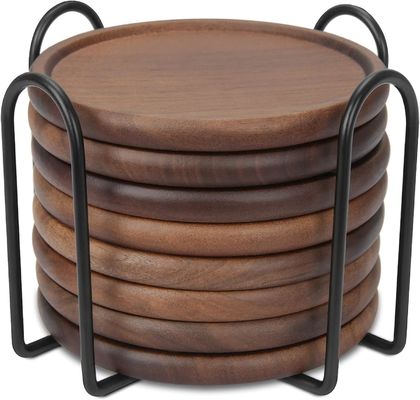 Koppelhouder mat 4 Inch Natuurlijke bamboe Eco-vriendelijke houten coasters met metalen houder