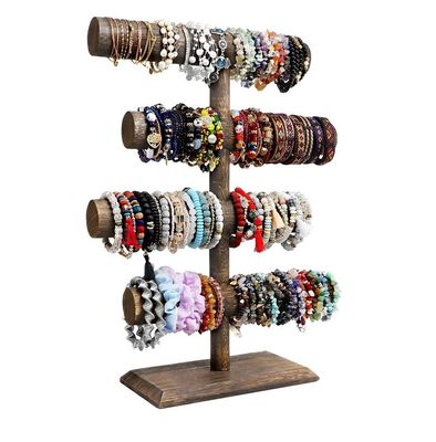 4 Tier Armbandhorloge Halsketting Houten Display Juwelen Standhouder in Antiek Bruin