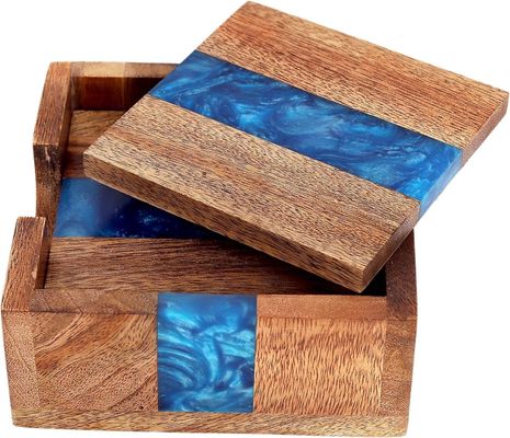 Moderne Ocean Blue Epoxy Hout Hars Coaster Met Houder De perfecte keuze voor elk huis