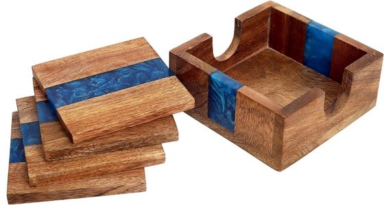 Moderne Ocean Blue Epoxy Hout Hars Coaster Met Houder De perfecte keuze voor elk huis