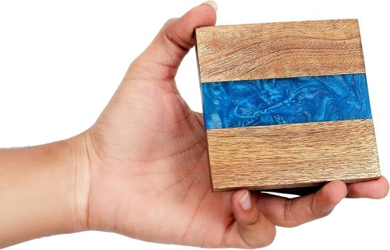 Moderne Ocean Blue Epoxy Hout Hars Coaster Met Houder De perfecte keuze voor elk huis