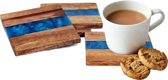 Moderne Ocean Blue Epoxy Hout Hars Coaster Met Houder De perfecte keuze voor elk huis