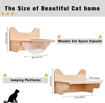 Wandmontage houten kattenruimte capsule huis doorzichtige meubelset voor binnenkatten