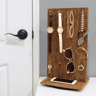 Ruimtebesparende functie 9 W X 7.5 D X 16.5 H Houten sieraden display stand met 32 haakjes