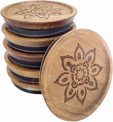 Hoog borosilicaat glas 6pcs potten met houten plain kleur deksel en bamboe deksel