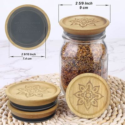 Hoog borosilicaat glas 6pcs potten met houten plain kleur deksel en bamboe deksel