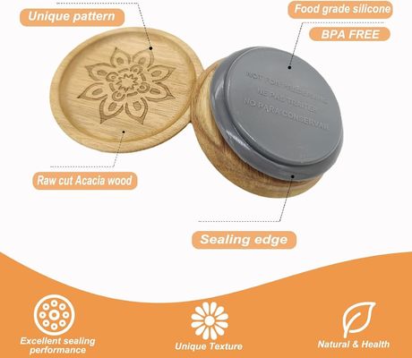 Hoog borosilicaat glas 6pcs potten met houten plain kleur deksel en bamboe deksel