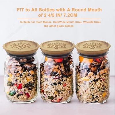 Hoog borosilicaat glas 6pcs potten met houten plain kleur deksel en bamboe deksel