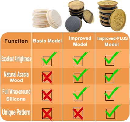 Hoog borosilicaat glas 6pcs potten met houten plain kleur deksel en bamboe deksel