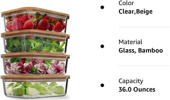 Behoorlijke 4 pak glas voedselopslagcontainers met bamboe deksels gemakkelijk open ontwerp