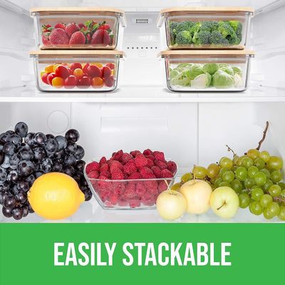 Behoorlijke 4 pak glas voedselopslagcontainers met bamboe deksels gemakkelijk open ontwerp