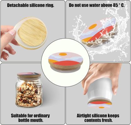 8 Verpakkingen van siliconen afdichtingsringen met op maat gemaakte kleurrijke boho-patronen en bamboe deksels