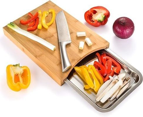 Stijlvol bamboe snijplank met diensten en glijdende laden 13,4 x 9,4 x 1,6 inch