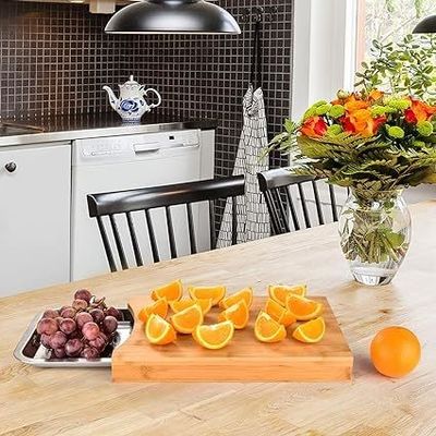 Stijlvol bamboe snijplank met diensten en glijdende laden 13,4 x 9,4 x 1,6 inch