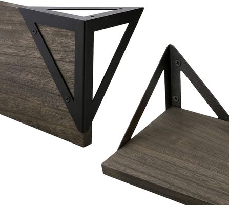 Modern ontwerp Zwart metaal Houten wandenplanken Drijvend houten opslagplank voor badkamer