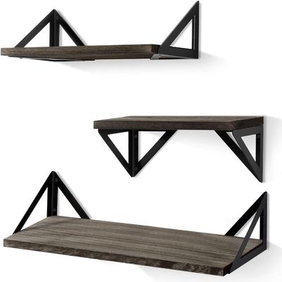 Modern ontwerp Zwart metaal Houten wandenplanken Drijvend houten opslagplank voor badkamer