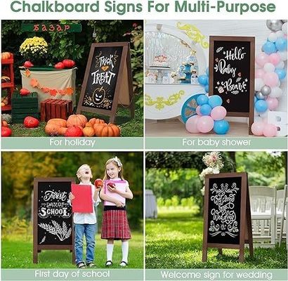 Gebrand hout dubbelzijdig staand kalkbord voor het menu van koffiewinkels en restaurants