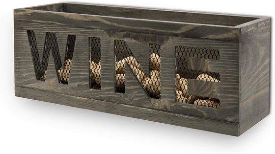 Spacespacer Muur gemonteerd Vintage Grijs Geweerd Hout Open Top Cork Holder Houten doos met metalen draad mesh