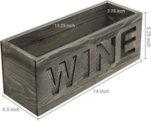 Spacespacer Muur gemonteerd Vintage Grijs Geweerd Hout Open Top Cork Holder Houten doos met metalen draad mesh