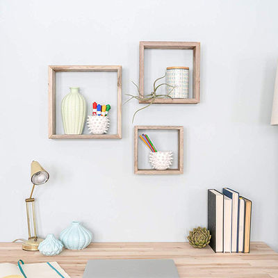 Organiseer uw ruimte met 3 klassieke natuurlijke massieve houten muur gemonteerde drijvende plank