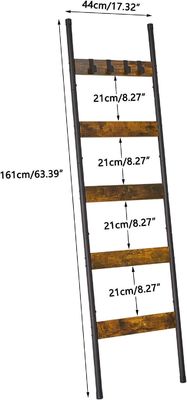 202405 Badkamer dekens Ladders Wand leunende metalen houder Rack met haken en drukwerk verbrand