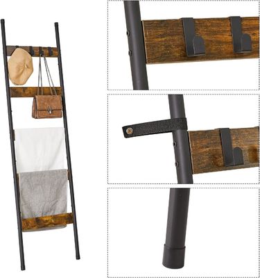 202405 Badkamer dekens Ladders Wand leunende metalen houder Rack met haken en drukwerk verbrand