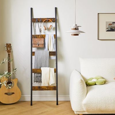 202405 Badkamer dekens Ladders Wand leunende metalen houder Rack met haken en drukwerk verbrand
