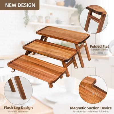 3 Tier Houten Cupcake Tower Display Stand Acacia Hout Opvouwbaar Serveren Tray voor Deel