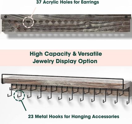 Custom rustieke boerderij Hout oorbel display en heldere acryl halsketting muur berg houder