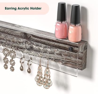 Custom rustieke boerderij Hout oorbel display en heldere acryl halsketting muur berg houder