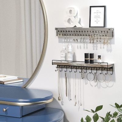 Custom rustieke boerderij Hout oorbel display en heldere acryl halsketting muur berg houder