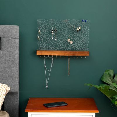 Functioneel ontwerp Houten drijvende plank Acryl oorbel display voor aangepast logo