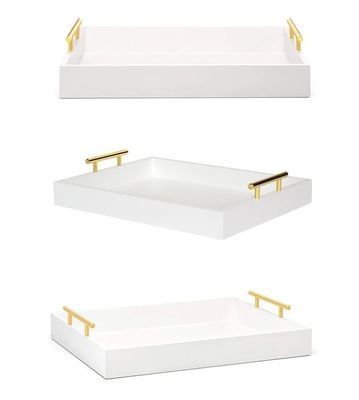 Gepersonaliseerd logo Acceptabele witte houten serveerbak met handgrepen van acaciahout