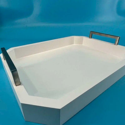 Gepersonaliseerd logo Acceptabele witte houten serveerbak met handgrepen van acaciahout