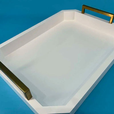 Gepersonaliseerd logo Acceptabele witte houten serveerbak met handgrepen van acaciahout