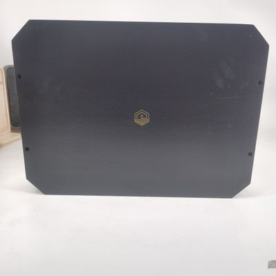 202406 Zwart houten bedieningsbak Acacia houten materiaal Custom houten bak met handvaten