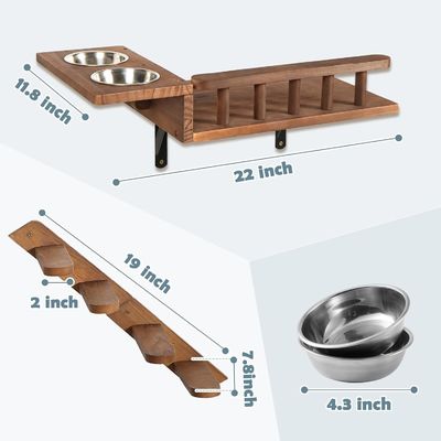 Zeg afscheid van rommelige vloeren Wand gemonteerde kattenvoederplank met ladder en 2 kommen