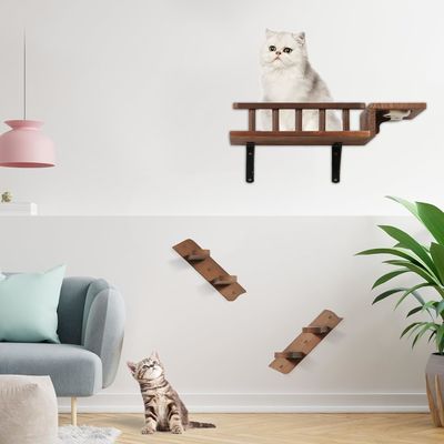 Zeg afscheid van rommelige vloeren Wand gemonteerde kattenvoederplank met ladder en 2 kommen