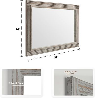 Houten splitsingswandspiegel voor badkamer Solid houten frame Rustieke boerderij ijdelheid spiegel