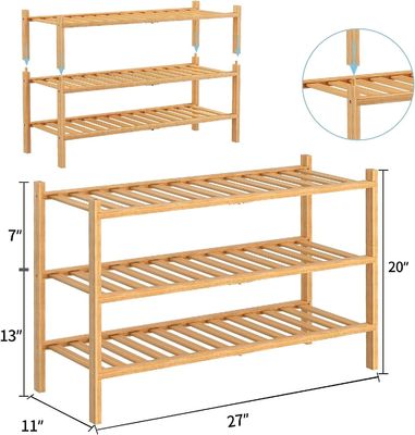 Multifunktioneel 3-laag bamboe schoenrek voor aanpasbare opslag Niet-vouwbaar Stapelbaar