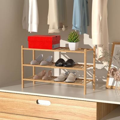 Multifunktioneel 3-laag bamboe schoenrek voor aanpasbare opslag Niet-vouwbaar Stapelbaar