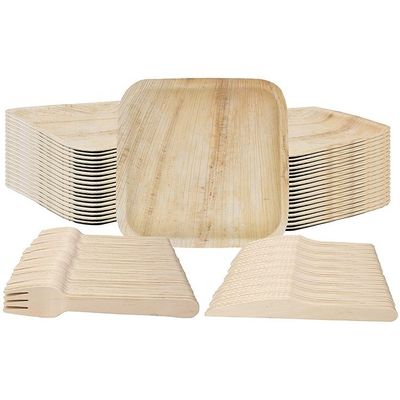 Romantic Square Biodegradable Areca Palm Leaf Houten Bamboe Plaat voor eenmalig feest