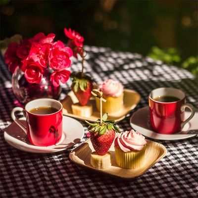 Romantic Square Biodegradable Areca Palm Leaf Houten Bamboe Plaat voor eenmalig feest