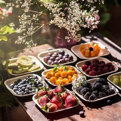 Romantic Square Biodegradable Areca Palm Leaf Houten Bamboe Plaat voor eenmalig feest