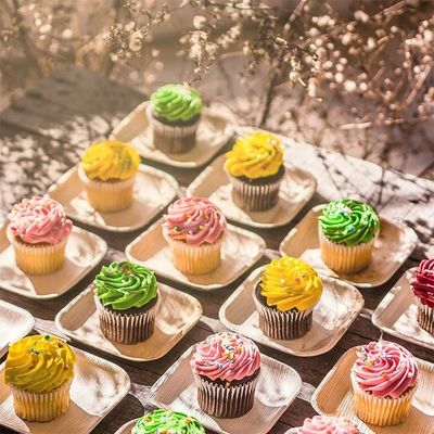 Romantic Square Biodegradable Areca Palm Leaf Houten Bamboe Plaat voor eenmalig feest